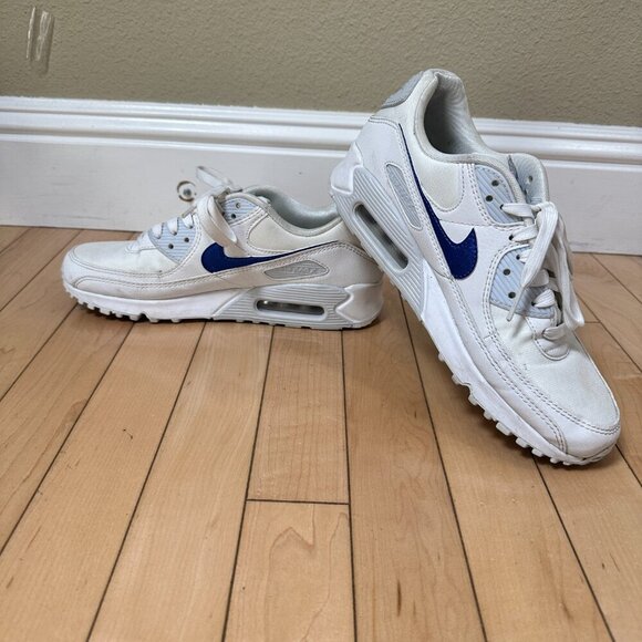 Nike Air Max 90 White with Blue Swoosh Size 9 / 40.5 - Picture 2 of 11